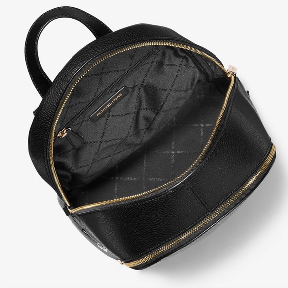 Michael Kors Rhea Medium Pebbled Leather Backpack Black - Picture 7 of 8